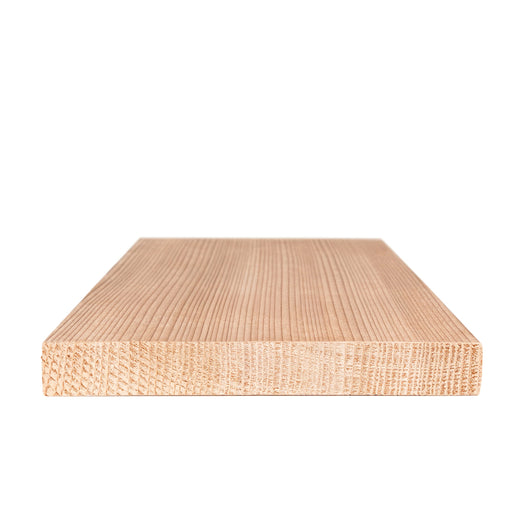 Western Red Cedar 1x6 bench board end view showing the cross-section of the grain and the flat face behind it