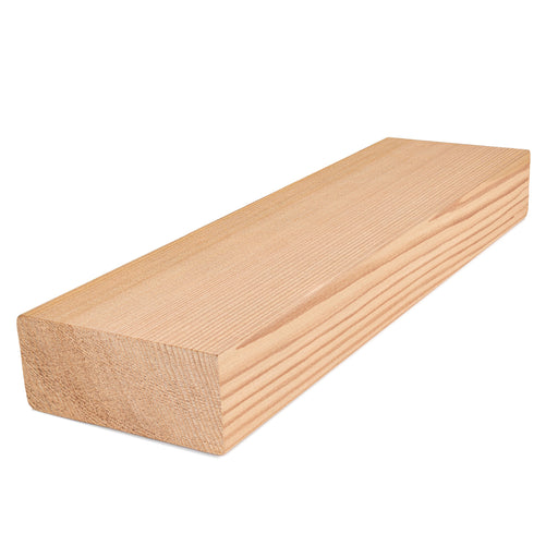 Western Red Cedar 2x4 bench board at an angle, showing the end grain and long face grain with a smooth surface
