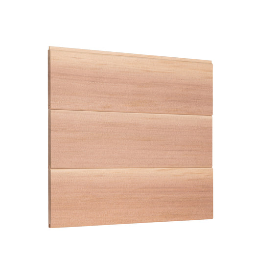 Three Western Red Cedar paneling boards stacked horizontally to show a joined wall section with V-joint seams