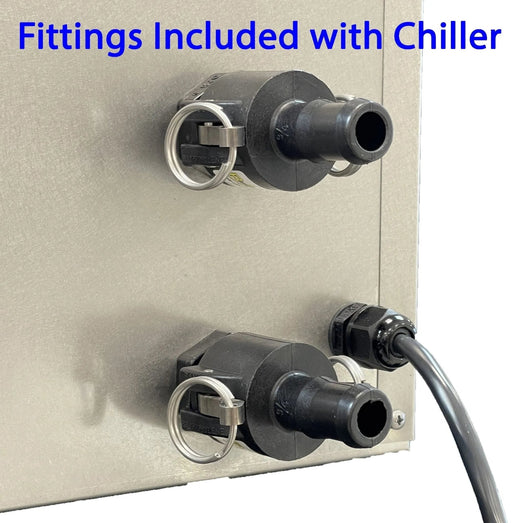 Quick-connect hose fittings included with the Baltic plunge tub chiller, labeled