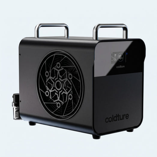 Black Coldture chiller front three-quarter view, an option for the Baltic plunge tub