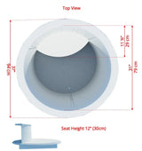 Baltic plunge tub top-view dimension diagram with interior width, depth and seat height