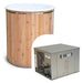 Baltic plunge tub with inset of the labeled Penguin chiller showing inlet and outlet