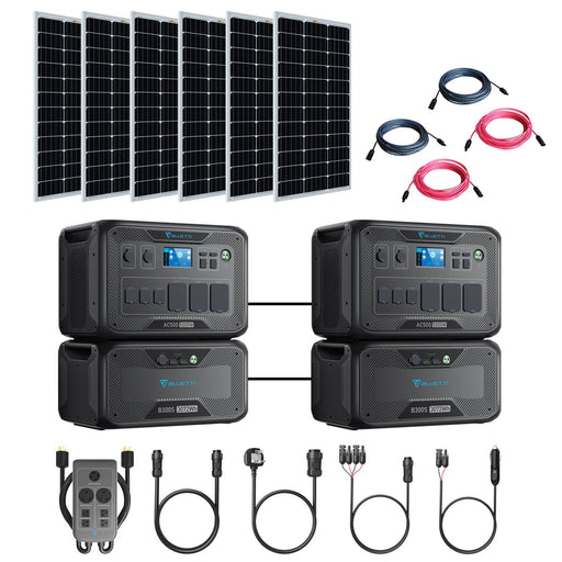 Bluetti AC500 10,000W/6,144Wh Solar Generator Kit | 2 x B300S 3072Wh Battery | 6 x 200W 12V Rigid Mono Solar Panels | Complete Solar Kit - Topture