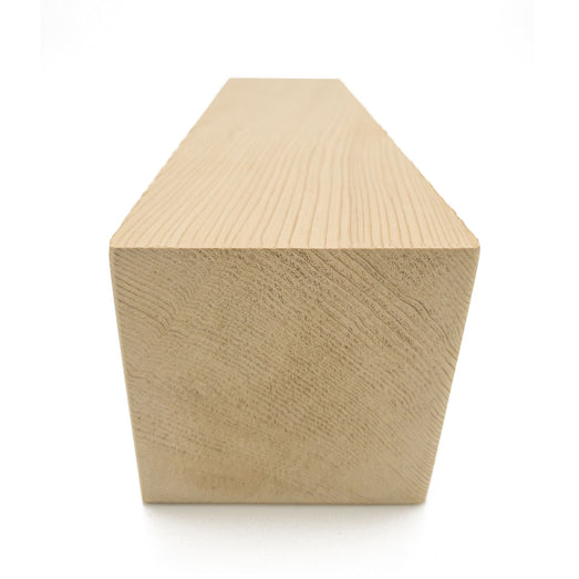 Western Red Cedar 4x4 bench block, straight-on end view of the cross-section with the length receding behind