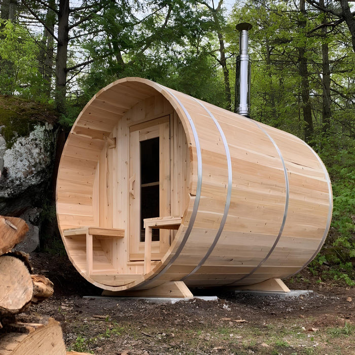 Dundalk Leisurecraft Serenity Barrel Sauna Canadian Timber 4 Person | CTC2245W - Topture