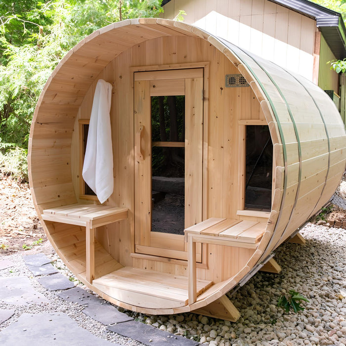 Dundalk Leisurecraft Tranquility Barrel Sauna Canadian Timber 6 Person | CTC2345W - Topture