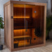 Front view of the Dundalk Loft indoor sauna with warm interior glow