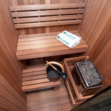 Interior of the Dundalk Nook sauna with Thermo Grandis wood bench and backrest
