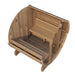 SaunaLife E8 barrel sauna interior corner showing curved backrest bench joinery