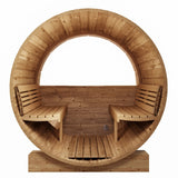 SaunaLife E8 barrel sauna interior facing rear window with facing cedar benches