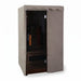 Finnmark FD2 sauna cover fitted over a cabin sauna with the roll-open door open