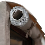 Close-up of the rolled-open door corner of the Finnmark FD4 sauna cover
