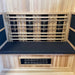 Finnmark FD-5 vinyl cushion fitted on a sauna bench between heater panels