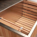 Stainless steel interior of the Finnmark SoulCold plunge with cedar bench and backrest