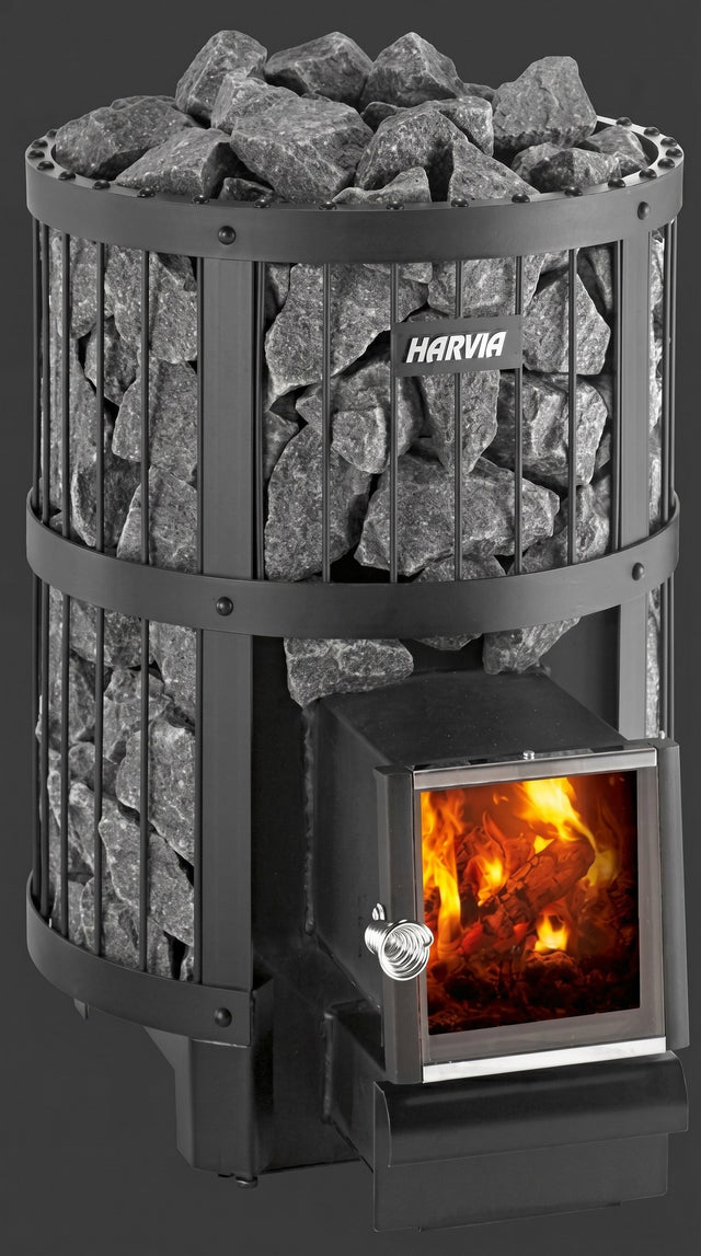 Harvia Legend 150 SL wood-burning sauna stove with stone basket and glass fire door