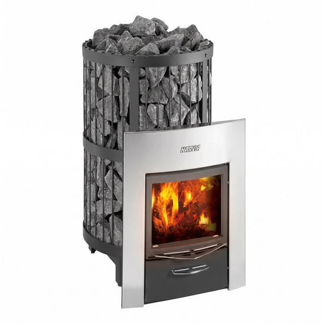 Harvia Legend 240 Duo wood-burning sauna stove with stainless face and glass fire door