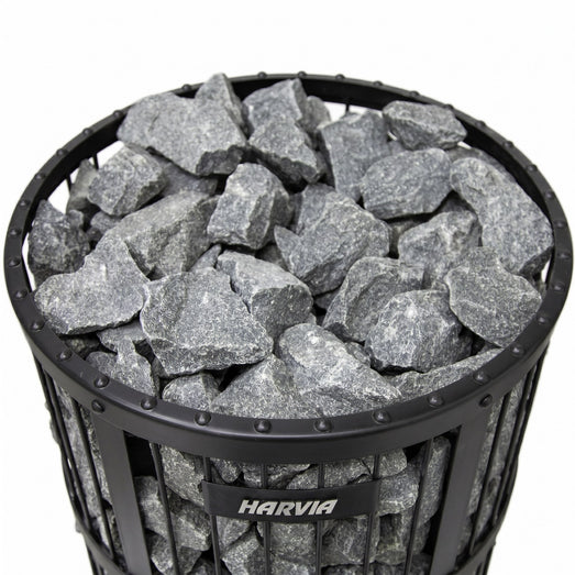 Harvia Legend 240 SL stove basket filled with grey sauna stones