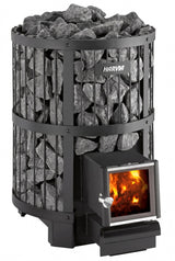 Harvia Legend 240 SL wood burning sauna stove with stones and fire