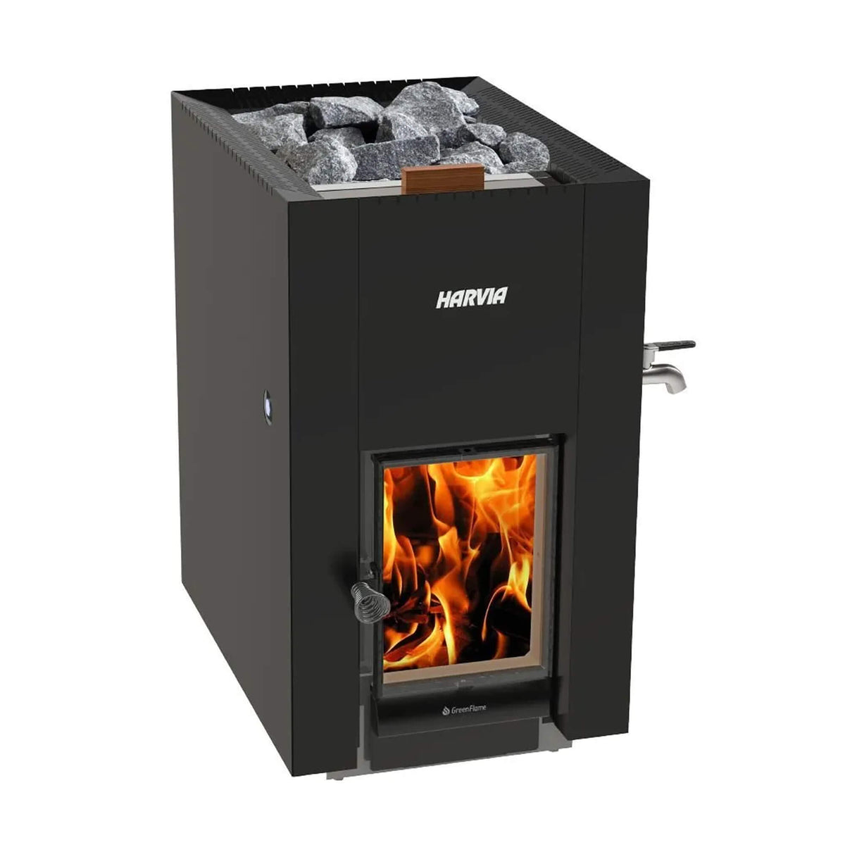 Harvia Linear 22 GreenFlame ES 15.7kW Wood Burning Sauna Stove with Water Tank | WKLI22GESM - Topture