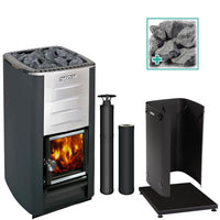 Harvia M3 Wood Burning Stove Kit w/ Chimney+ Extension, Sheath, Floor Protection and Stones - Topture