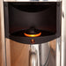 Close-up of the glowing orange power button on the Harvia The Wall heater