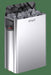 Harvia The Wall electric sauna heater in polished stainless steel, studio front view