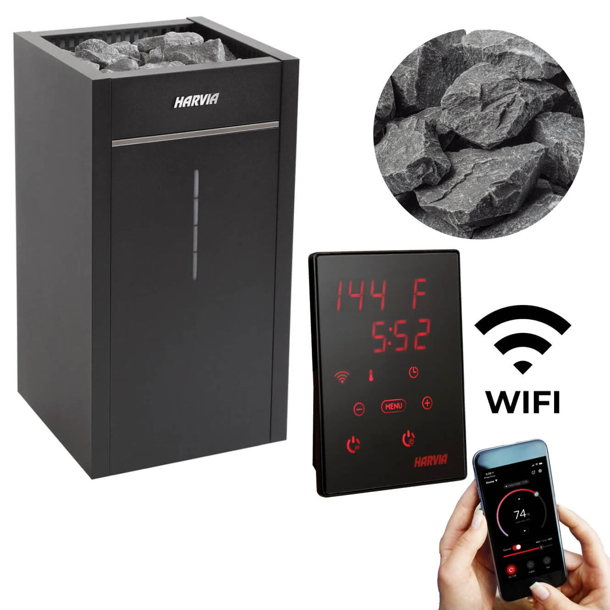 Harvia Virta Combi 8kW Electric Heater & Steamer Package | Wifi Control - Topture