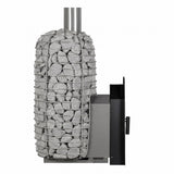 Side render of HIVE Flow Mini LS stove fitted into its mounting collar
