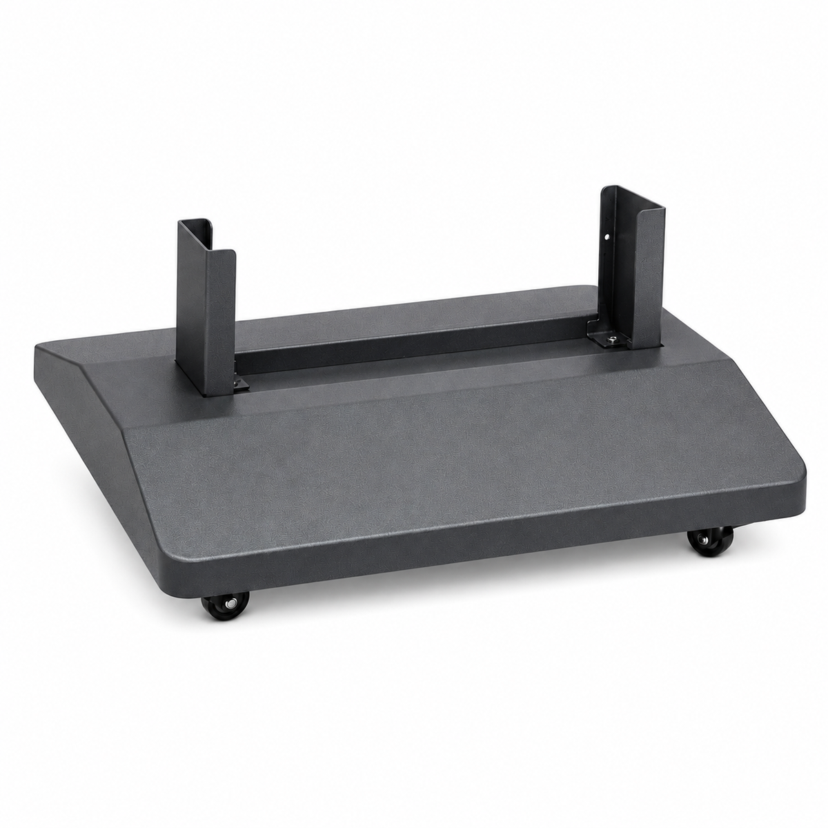 Hooga Sauna Series Floor Stand, gray iron rolling base with two black upright brackets and locking casters