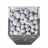 HUUM CLIFF 10.5kW heater close-up of speckled granite stones in the basket