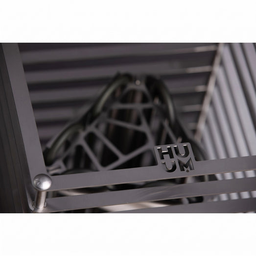 HUUM CLIFF 9kW heater close-up of steel cage frame and branded bracket