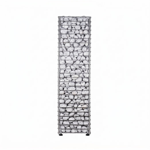 HUUM CLIFF 9kW heater full tall front view packed with white sauna stones