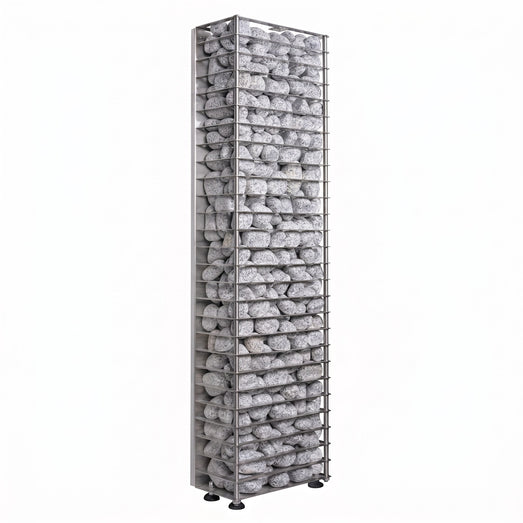 HUUM CLIFF Mini 3.5kW heater angled view stacked full of grey sauna stones