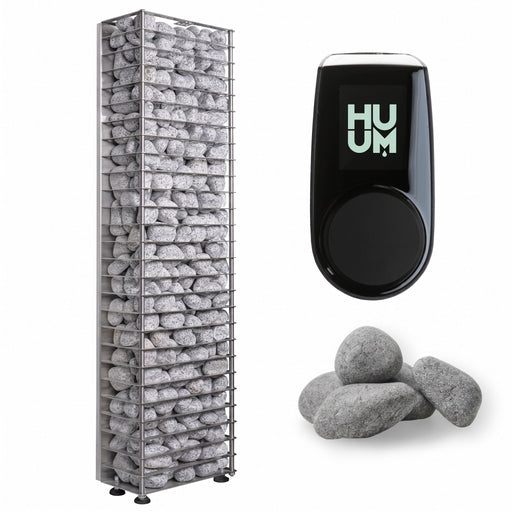 HUUM CLIFF Mini 3.5kW sauna heater with black controller and grey sauna stones
