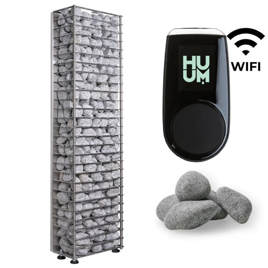 HUUM CLIFF Mini 3.5kW heater with black WiFi controller and stones, WiFi label