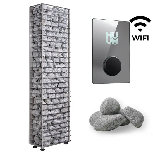 HUUM CLIFF Mini 3.5kW heater with mirror-finish WiFi controller and stones, WiFi label