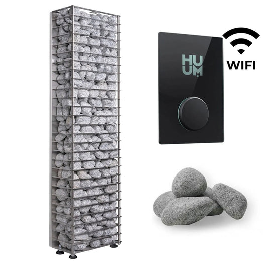 HUUM CLIFF Mini 3.5kW heater with black UKU WiFi controller and stones, WiFi label