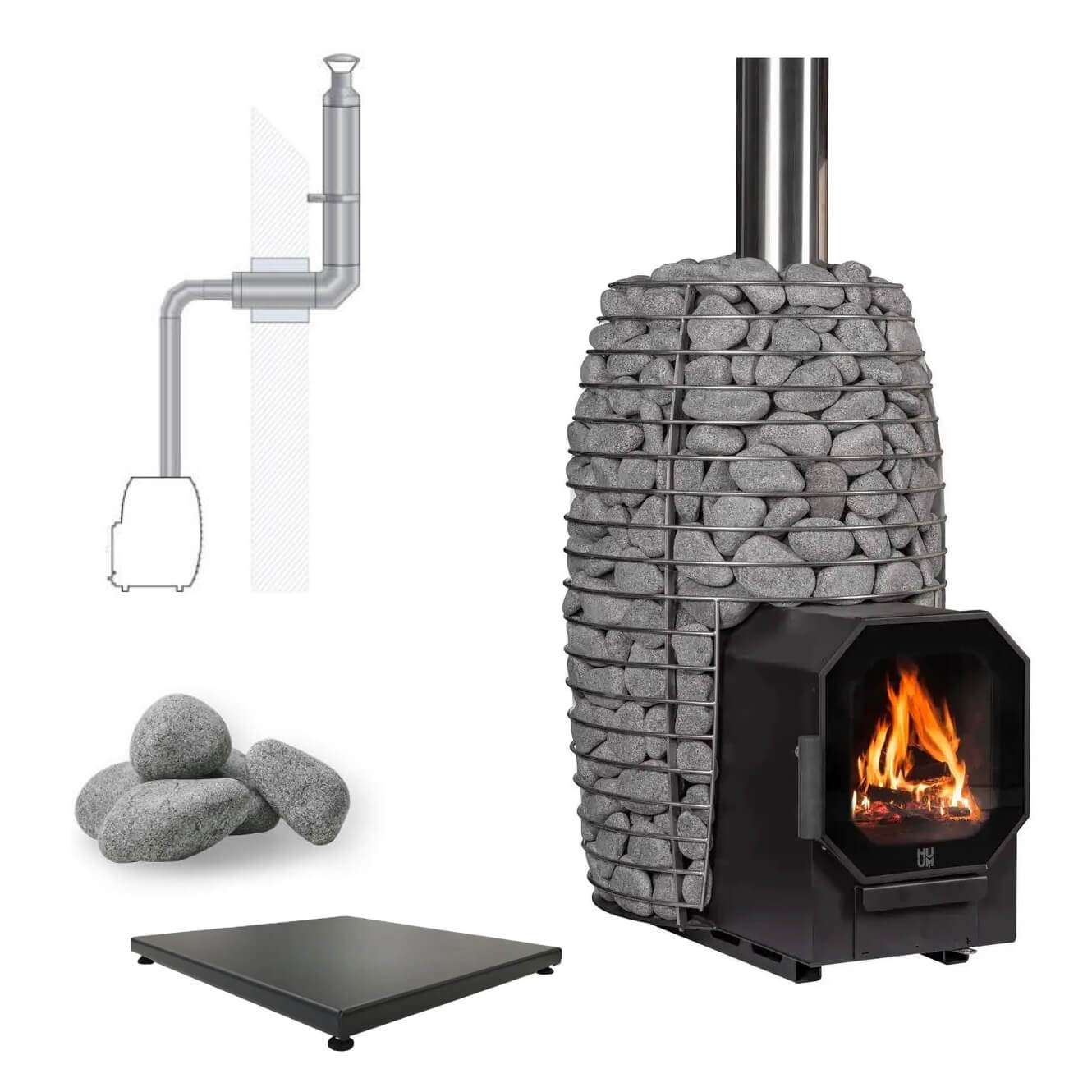 HUUM HIVE Flow LS 9.8kW Wood - Burning Sauna Heater Package - Topture