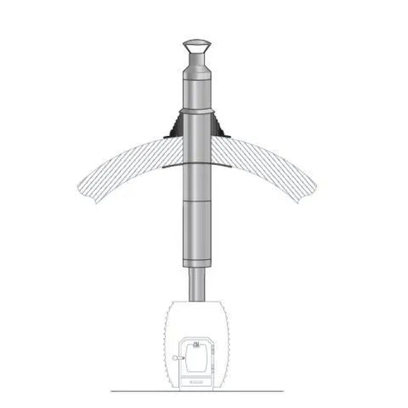 HUUM sauna chimney kit roof installation diagram with through-roof flashing