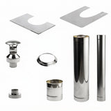 HUUM stainless steel sauna chimney kit components and flashing plates