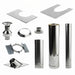 HUUM thru-ceiling chimney kit stainless components laid out together