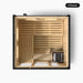 5 person Kohler C1 Graphite Grey indoor sauna, overhead view showing the bench layout and heater position