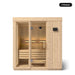 3 person Kohler C1 Scandinavian Spruce indoor sauna, front view with the glass door closed