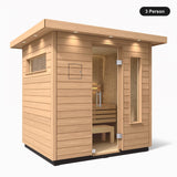 3 person Kohler C2 Douglas Fir outdoor sauna, angled exterior view