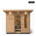 5 person Kohler C2 Douglas Fir outdoor sauna, front view with the glass door closed
