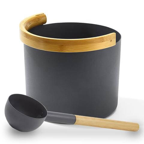 KOLO 1 Gallon Sauna Bucket+Ladle Aluminum & Bamboo | Black or White - Topture