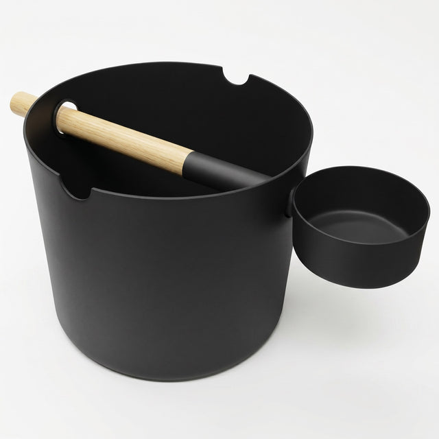 KOLO black sauna bucket with bamboo-handle ladle and dish