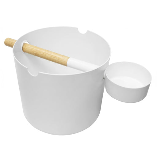 KOLO white sauna bucket with bamboo-handle ladle and dish