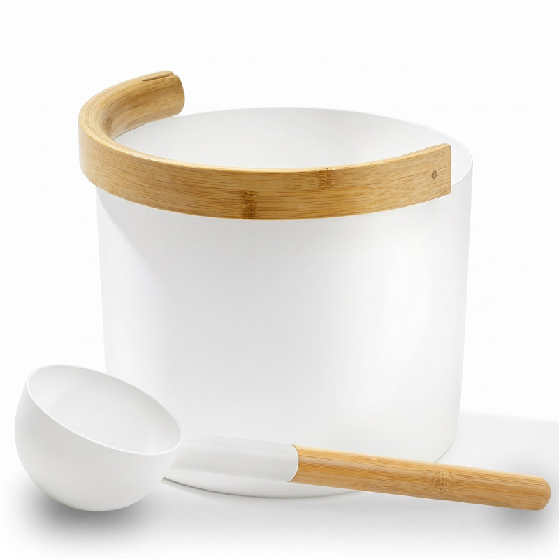 KOLO 1 Gallon Sauna Bucket+Ladle Aluminum & Bamboo | White